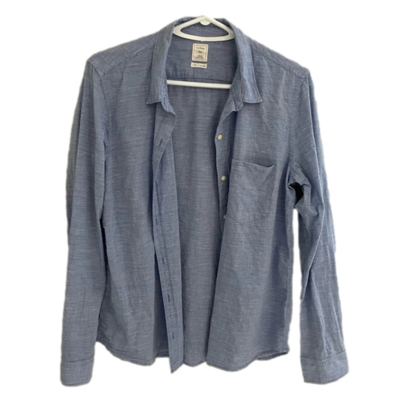 GAP The Fitted Boyfriend Striped Blue/White Button Down Front Pocket Shirt - Picture 2 of 7